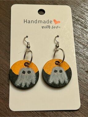 One Of A Kind Hand Crafted/ Painted Ghost Earrings Fall Vibes